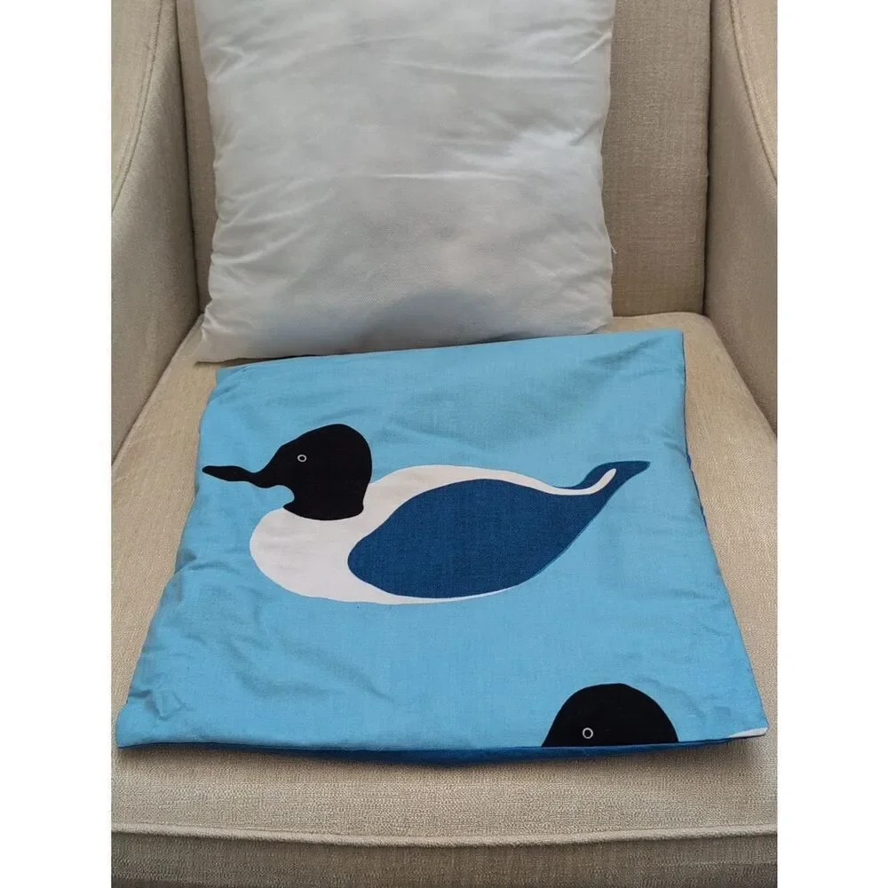 Handmade Blue Duck Graphic Throw Pillow